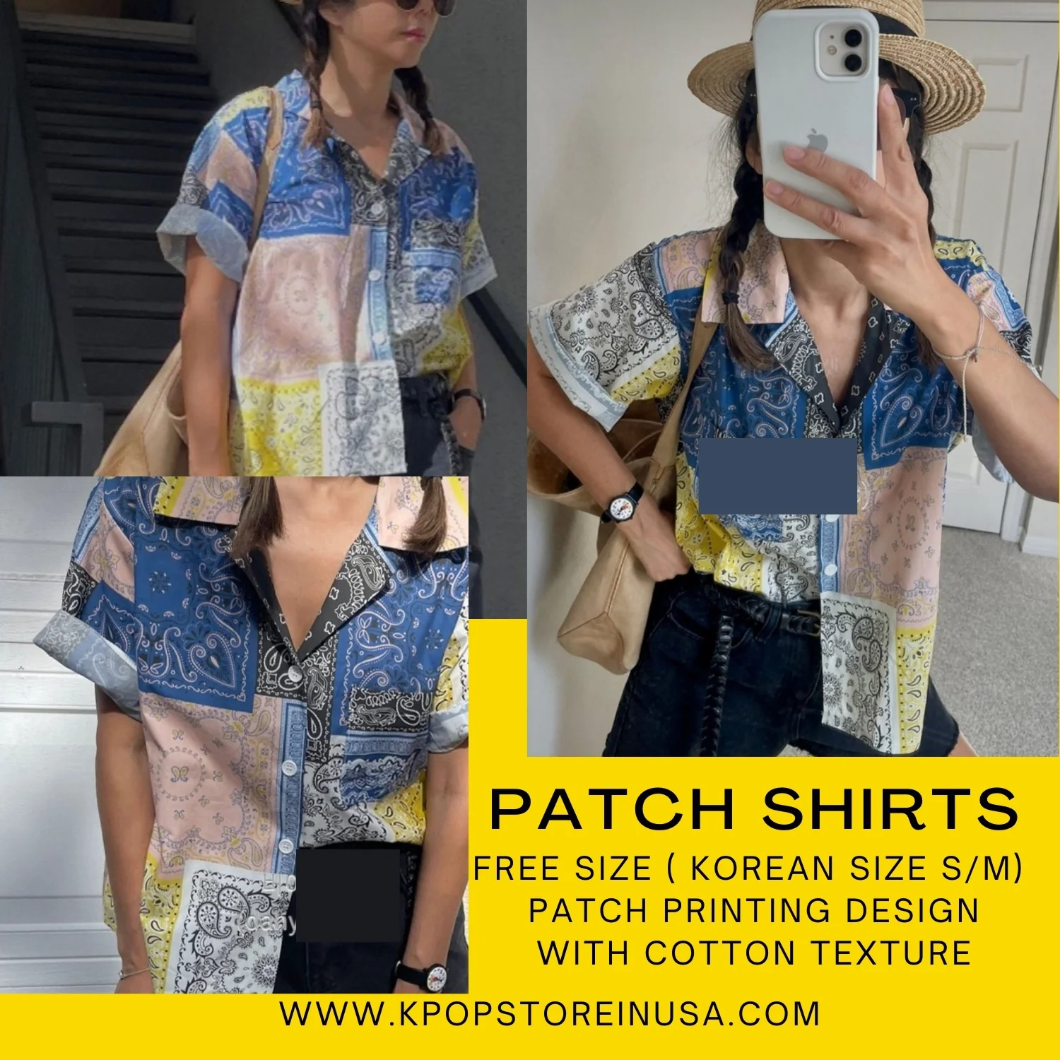 K.fashion - Patch shirts ( IMPORT KOREA) FREE SIZE - BLUE